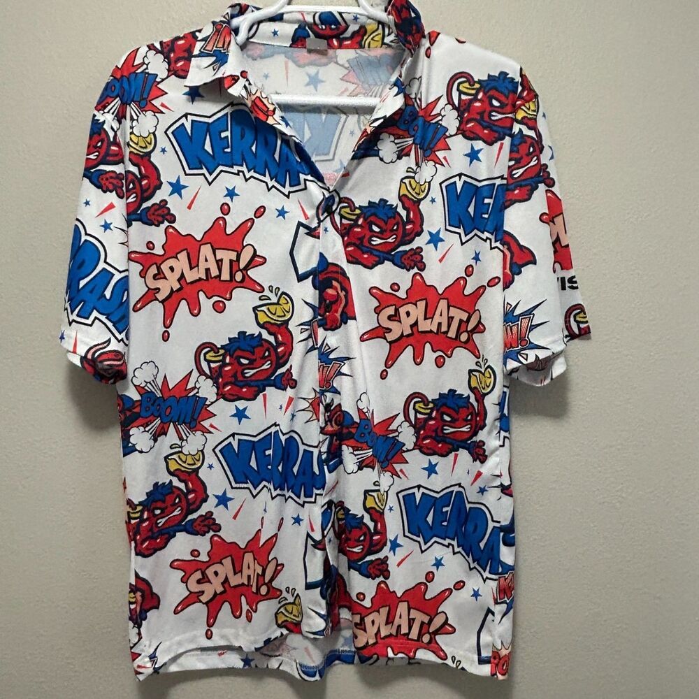 Destroyer Rocks Kerrash Splat Boom Comic Print Mens XL Multicolor Button-Up